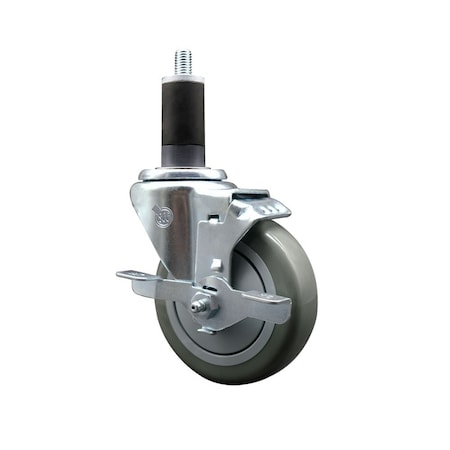 Service Caster 4'' Gray Poly Swivel 1-1/4'' Expanding Stem Caster with Brake SCC-EX20S414-PPUB-TLB-114
